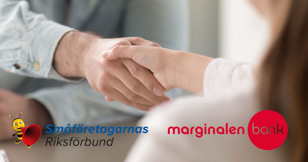 Handskakning Med Loggor För Småföretagarnas Riksförbund Och Marginalen Bank